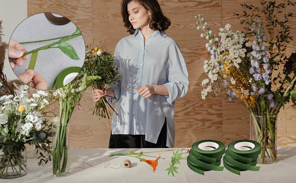 QincLing Florist Tape，3 Rolls Dark Green Floral Tape Flower Tape Floral