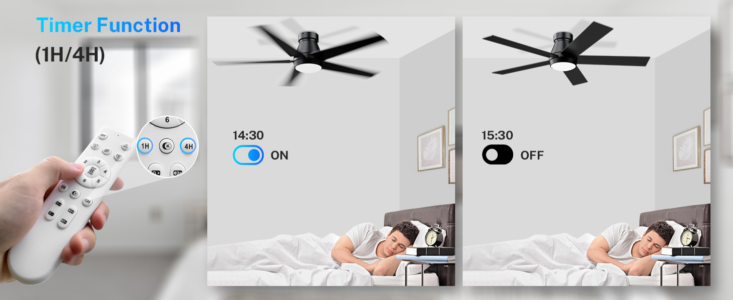 TCL 52" Ceiling Fan with Lights, Black Flush Mount Ceiling Fans