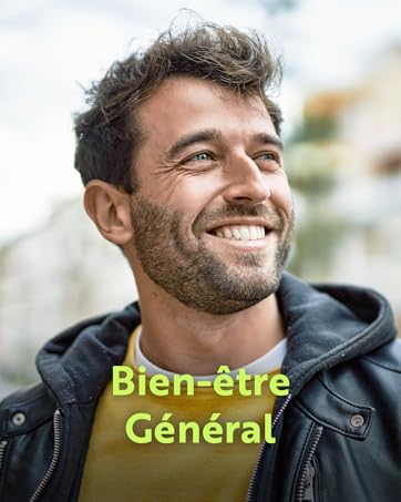 Le texte indique « Bien-être Général ». Image marketing illustrant le concept général de bien-être et de santé avec un cadre extérieur et une tenue décontractée.