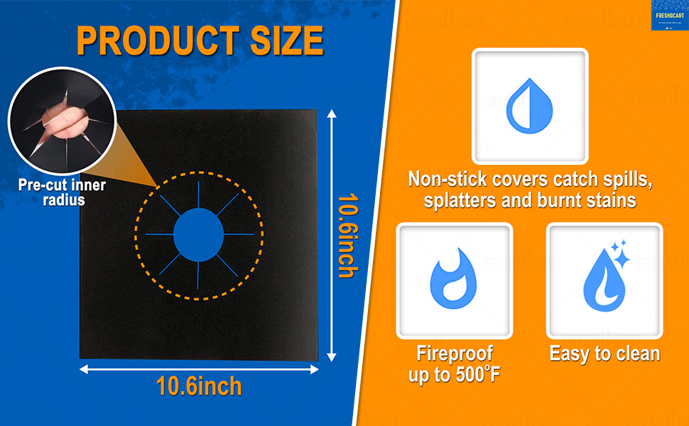 FreshDcart FDCA340 Square Stove Burner Covers NonStick Gas Range