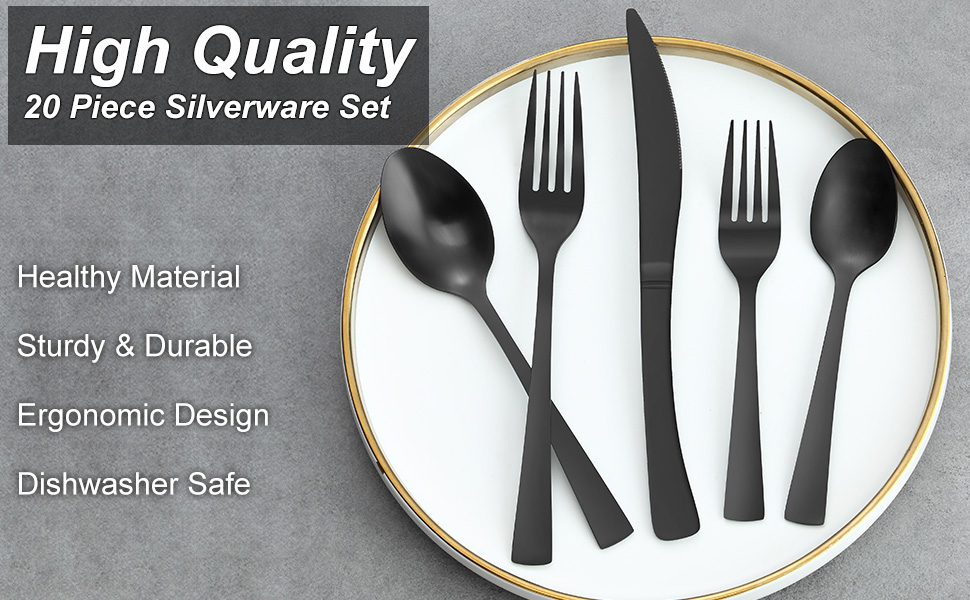 Matte Black Silverware Set, APEO 20 Piece Flatware Set