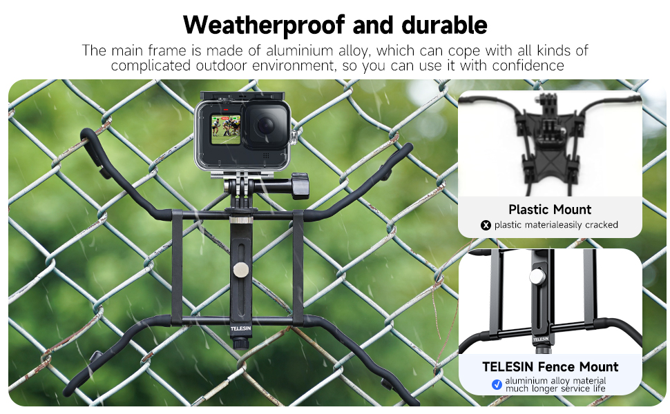 TELESIN Fence Mount Aluminum with Flexible Adjustable Clamp Arm for Go