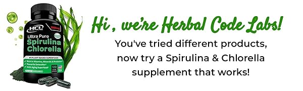 Spirulina Chlorella powder capsules organic vegan protein natural detox hcl herbal code labs