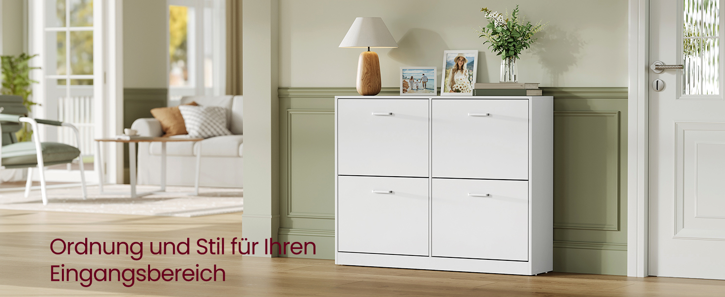 Ormar za cipele s 4 ladice, 24 x 105,5 x 82,7 cm, bijele boje | VASAGLE