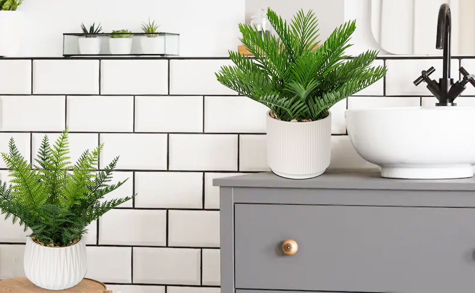 DILATATA Faux Plant Indoor in Ceramic Pot 13" Artificial Potted Fern Fake House