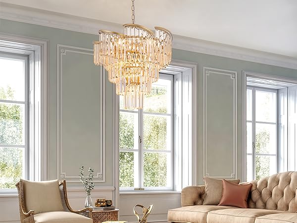 TOCHIC Gold Chandelier 5 Tier Modern Crystal Chandeliers 8