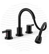 Phiestina Pull Down Sprayer Matte Black Widespread Bathroom Sink Faucet, 8 Inch 2 Handles 3 Hole ...