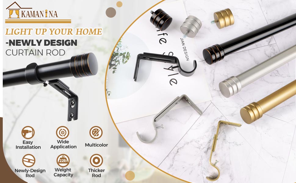 KAMANINA 1 Inch Curtain Rod 72 to 144 Inch(612ft) Black