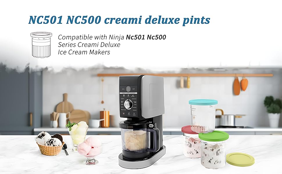 Premium 24 oz. Pint Containers for Ninja Creami Deluxe - 4 Pack | NC500, NC501 Series Compatible