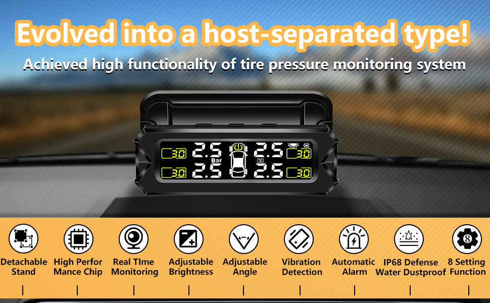 Jansite 【Newest】 TPMS Tyre Pressure Monitoring System Detachable ...