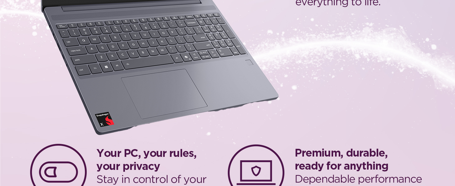 Webcam shutter and fingerprint reader for security, plus a durable premium metal chassis.