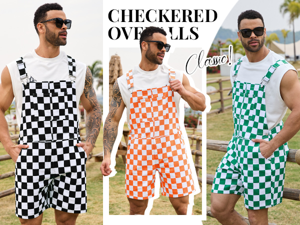Amazon.com: Odefou Checkered Bib Overalls for Men Jumpsuit