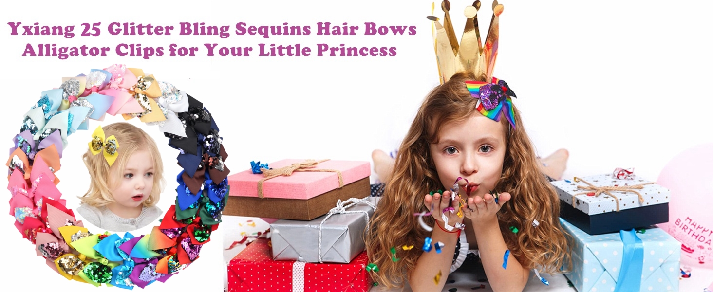Glitter Bling Sequins Hair Bows Alligator Clips