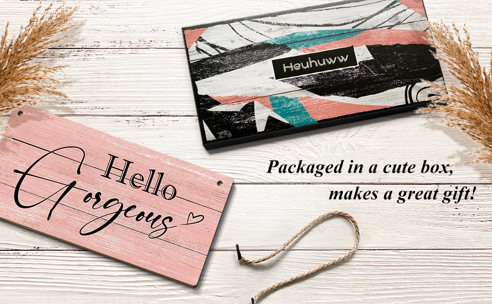 Heuhuww Hello Wall Decor Sign 6x12 Inch Pink Decorative Wood Signs for