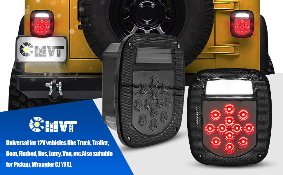 CMVT Auto Universal LED BAR Rear Tail Lights for Jeep Wrangler YJ TJ CJ Trailer