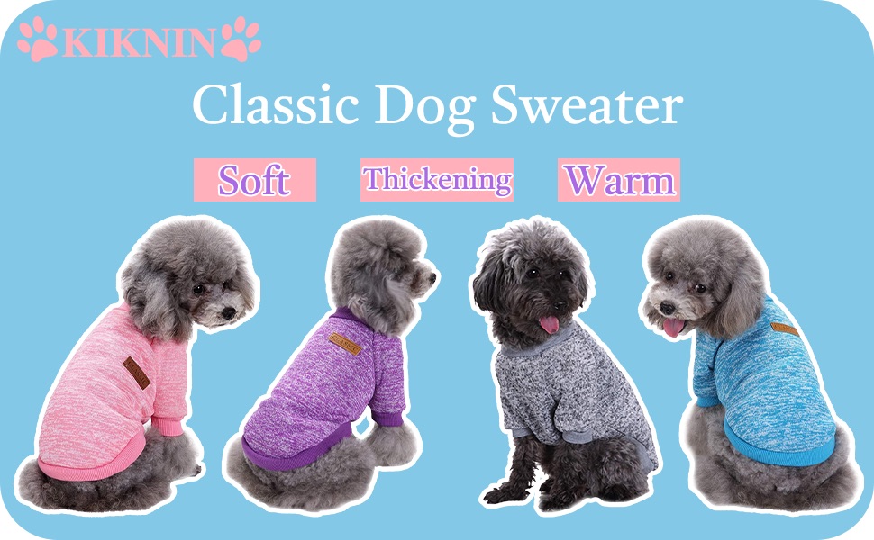 KIKNIN Dog Jumper, Dog Classic Sweater, Soft Thickening Warm Pup Dogs