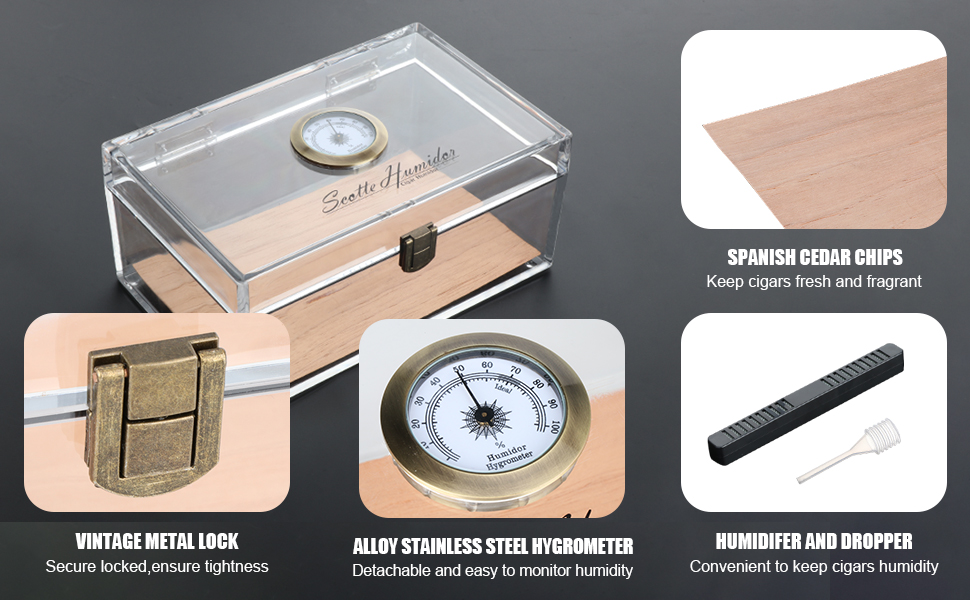 Scotte Acrylic Cigar Humidor Jar/case/Box with Humidifier and Hygrometer,humidor That can Hold