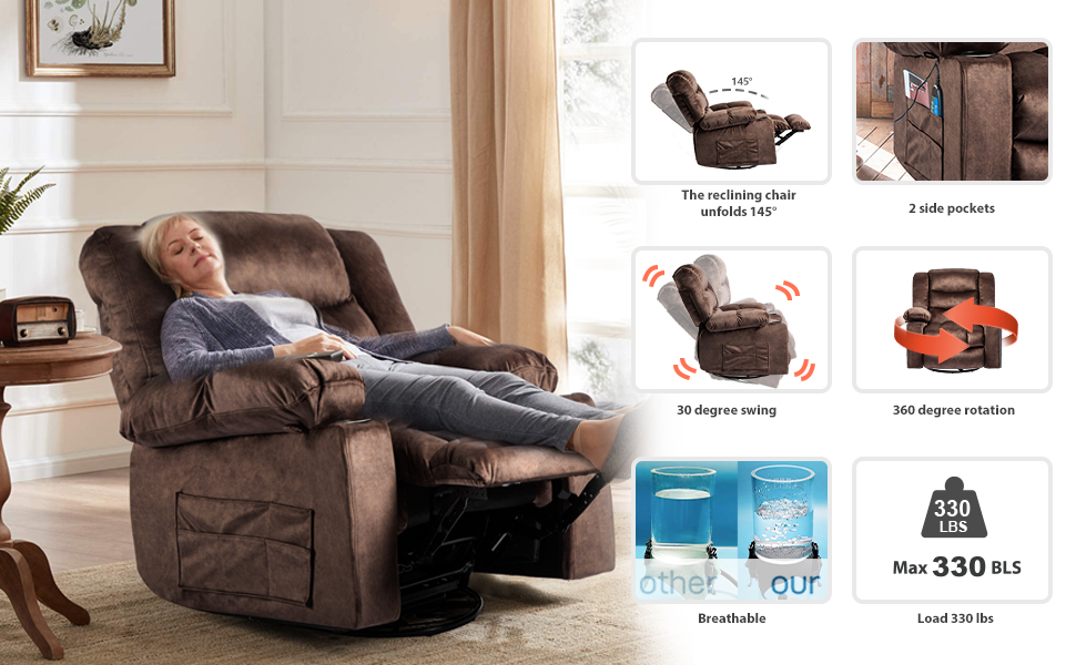 HOMYEDAMIC Oversized Recliner Chair Massage Rocker with Heated Modern Ergonomic