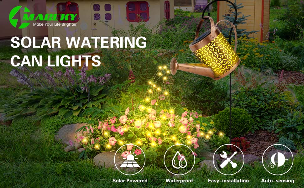 Mageky Solar Watering Can with Lights Outdoor, Large Garden Decor