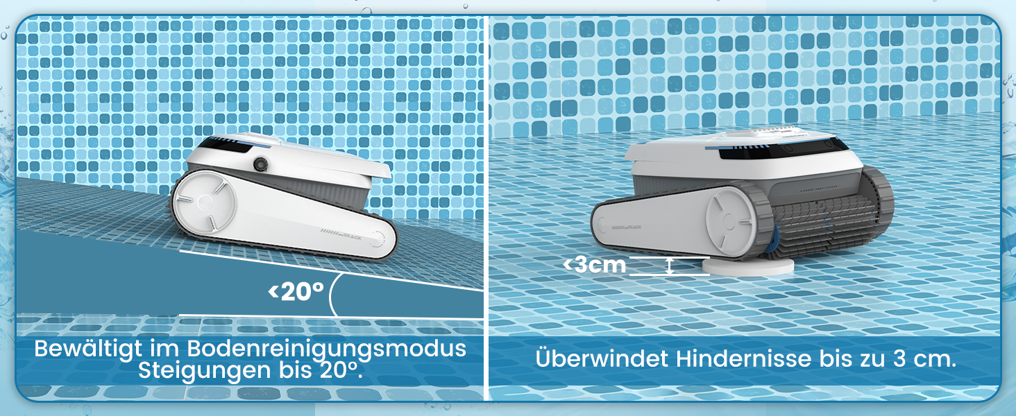 Bodenreinigung Steigung bis 20 Grad und Hindernisse bis 3cm