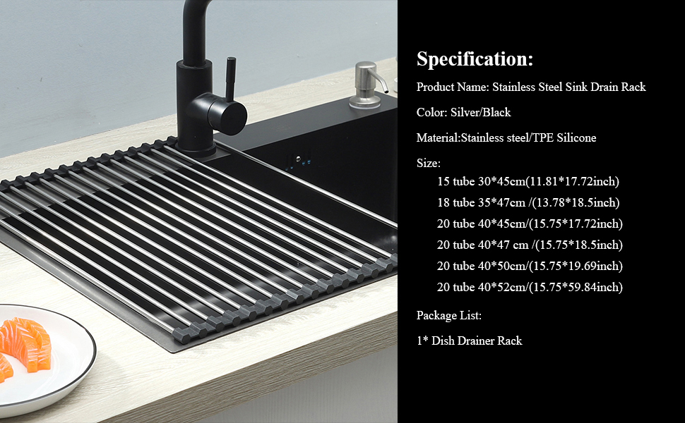 Amtang Stainless Steel Rolling Rack for Sink Extra Large Roll Up Dish