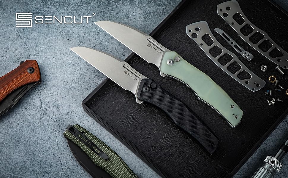 SENCUT Watauga Pocket Folding Knife for EDC, Button Lock