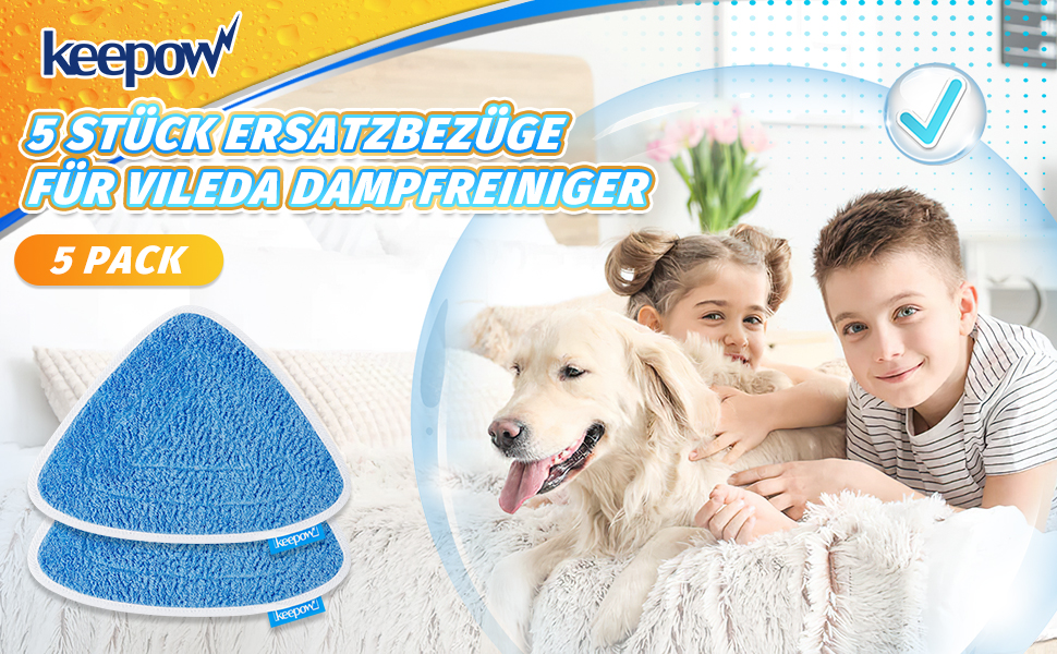 KEEPOW 5 Steam Mop Pads Compatible with Viledas Steam Mop Plus and Viledas Steam Mop, Microfibre