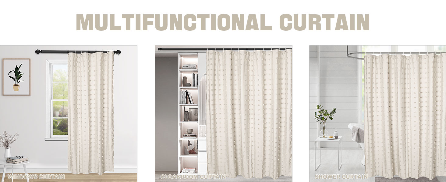 Extra Long Boho Farmhouse Shower Curtain Beige/Cream Woven