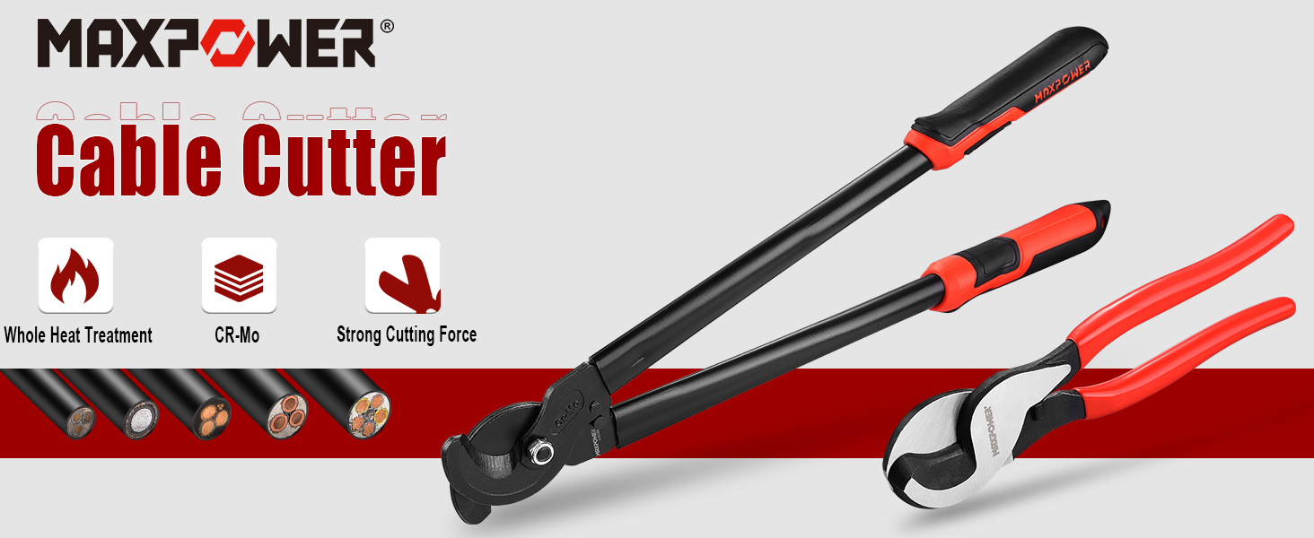 MAXPOWER 2 Pcs Cable Cutter Set, 10Inch and 14 inches Heavy Duty Cable Cutters for Cutting