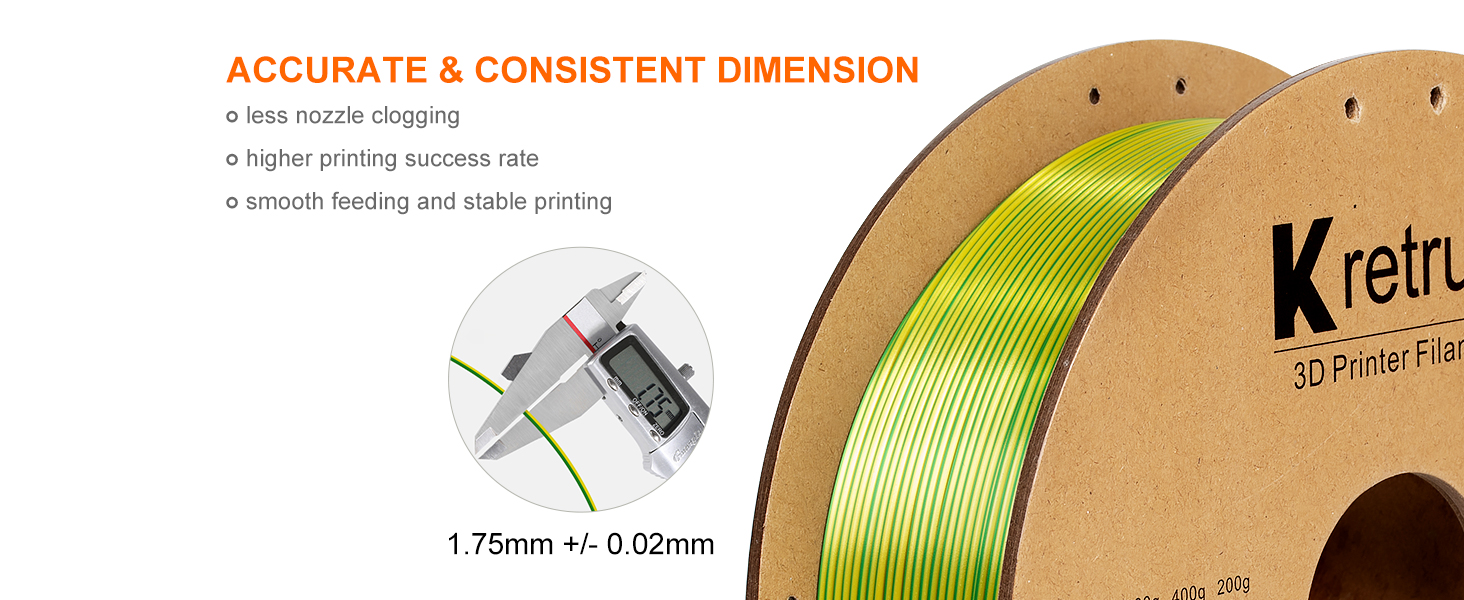 Dual color yellow-green PLA filament accurate