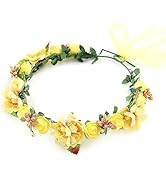 Gmmidea Women Girls Boho Flower Crown Adjustable Sunflower Floral Headband Wedding Bridal Headpie...