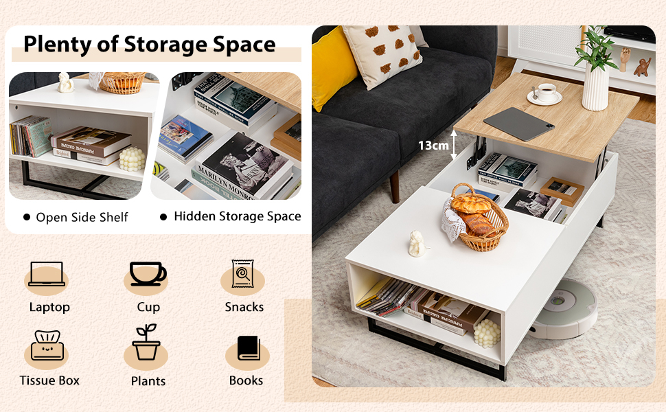 110cm Lift Top Coffee Table Modern Wooden Lift Top Dining Table Hidden Storage 15 3