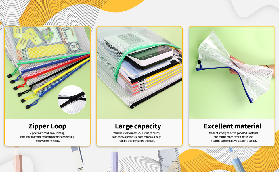 A3 Plastic Wallets 5 Pack Plastic Mesh Zip File Document Folders,A3 Folders Plastic Document