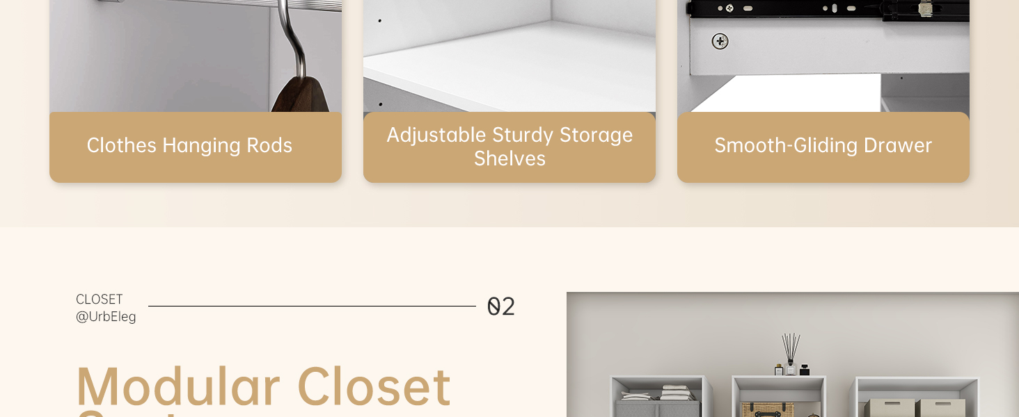 UrbEleg Walk in Closet System with Drawers, Closet