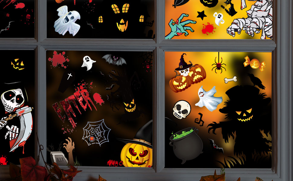 Halloween Decorations Window Stickers 164 Pcs / 15 Sheets, Halloween
