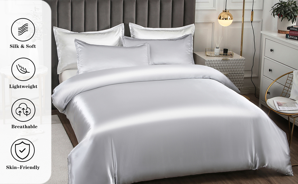 silver satin duvet cover set