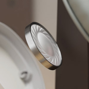 close up image of neodymium drivers equipped inside ear cups of zen hybrid