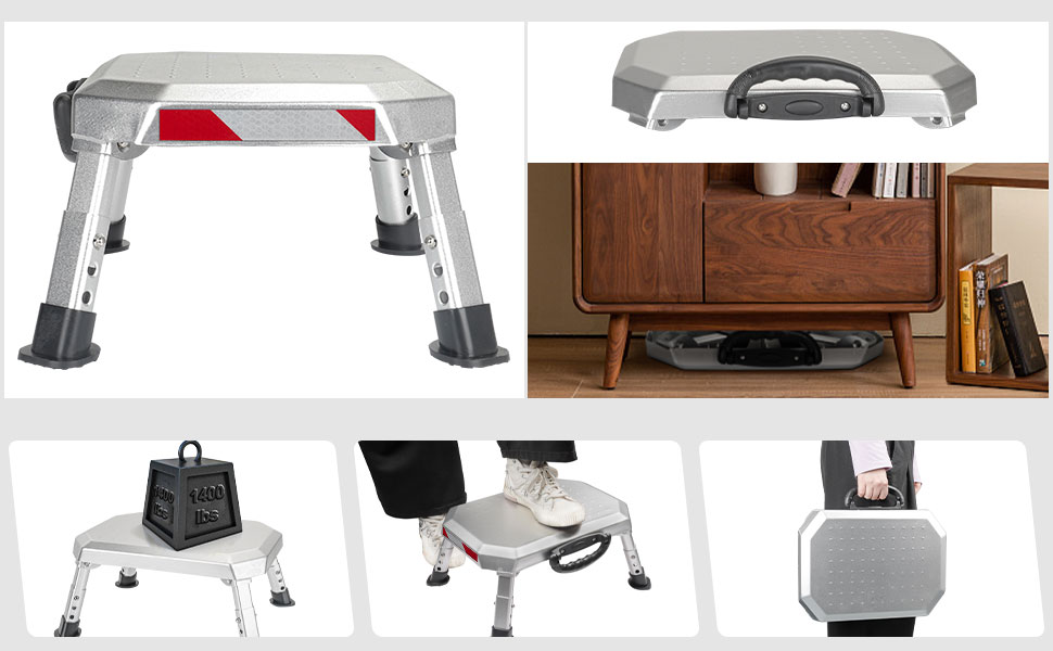 WDG Safety RV Steps, Adjustable Height Foldable Platform Step Stool Aluminum RV Step