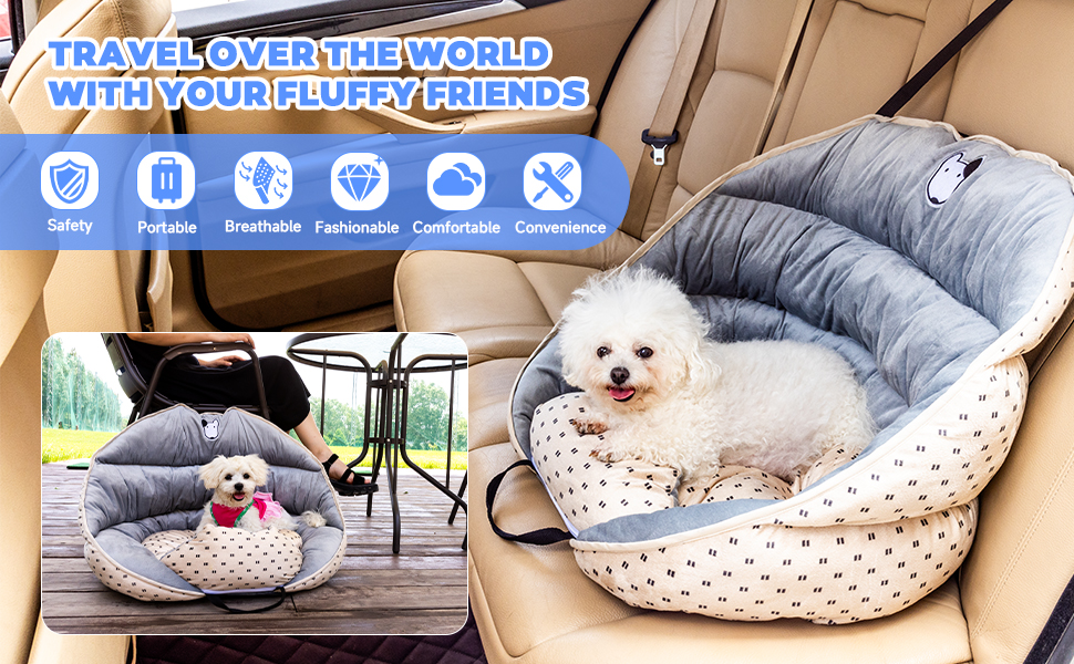 Dog Car Seat with Washable Puppy Training Pads for Medium Small Dogs, Detachable
