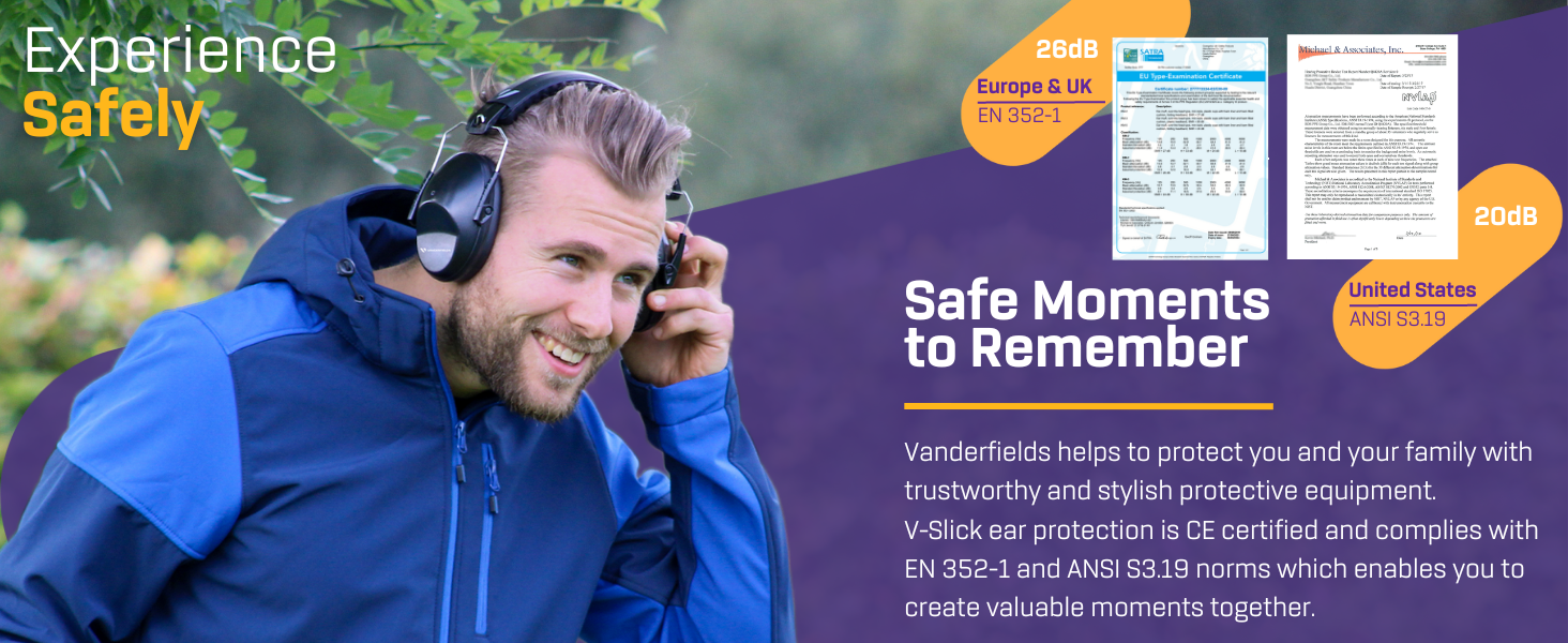 Vanderfields Ear Defenders Adults 26dB SNR Midnight Black