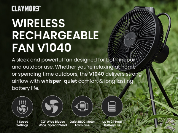 Amazon.com: Claymore V1040 Black Rechargeable Portable Fan