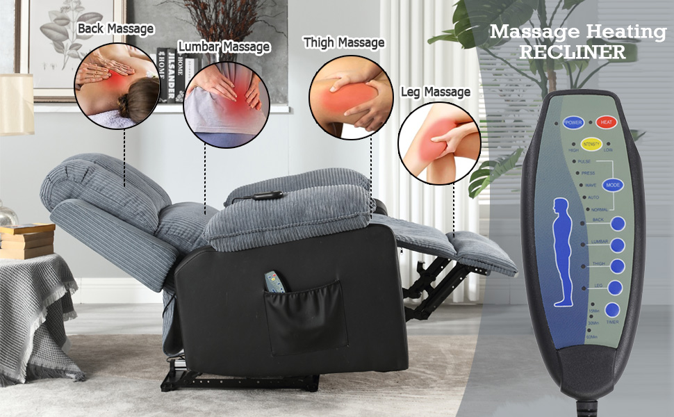 Power Recliner Chair with Massage Heated Adjustable