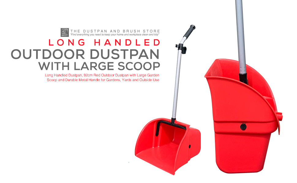 Long Handled Dustpan, 92cm Red Outdoor Dustpan with Large Garden Scoop