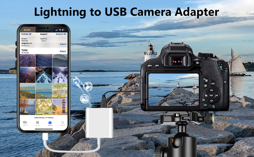 Lightning to USB Camera Adapter for iPhone with Charging