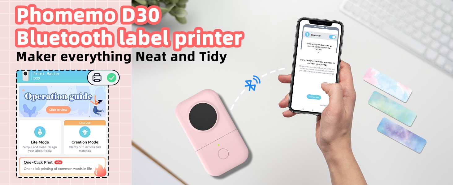 Phomemo D30 Label Maker Machine with 3 Roll Adhesive Labels, Portable