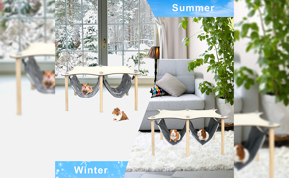 Albefer Guinea Pigs Hammock with Natural Wooden Stand, Durable Hanging