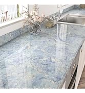 STICKEEP Cream Blue Marble Contact Paper Peel and Stick Marble Vinyl Wrap for Countertops Waterpr...