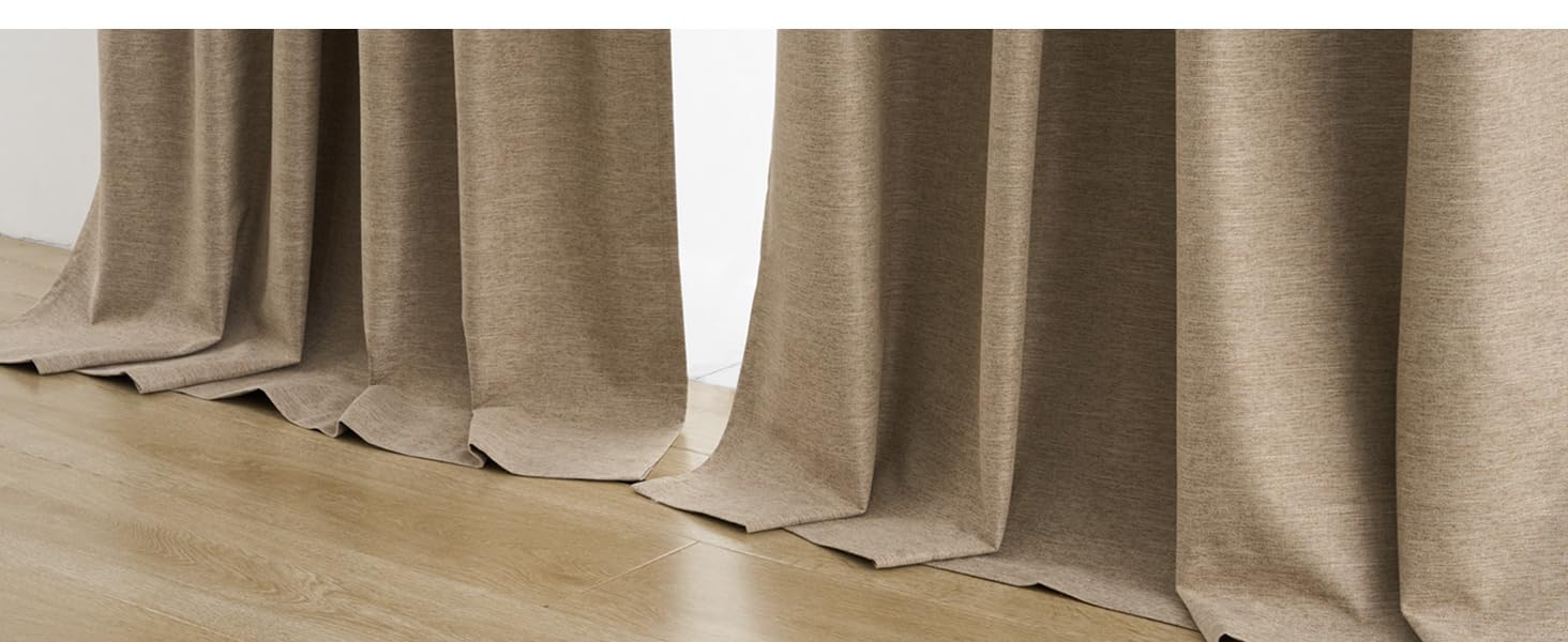  Linen blackout Curtains 96 Inch Long, light blocking rustic neutral Thermal Insulated Brown Natural