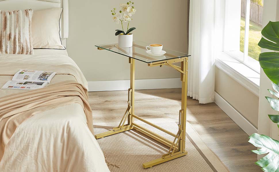 folding c shaped end table for bedroom