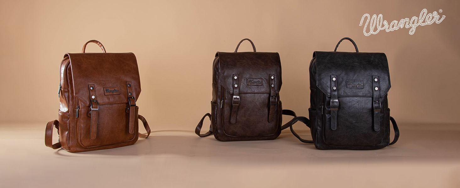 Brown Coffee Black Leather Backpack